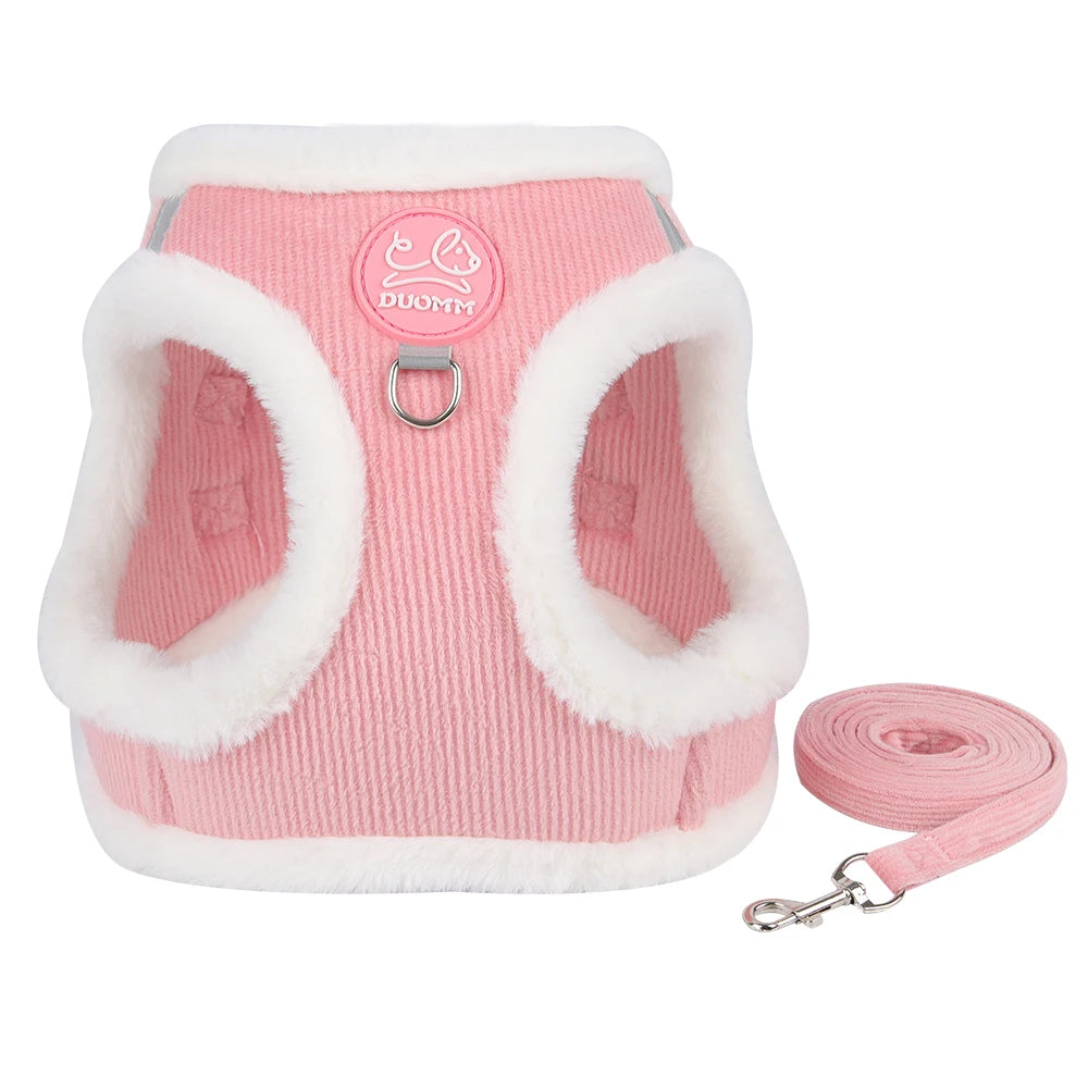 Autumn and Winter Warm Chihuahua Dog Harness with Fur, Pet Harness and Leash Set for Walking Dogs, Puppy Yorkies Mascotas Accessories