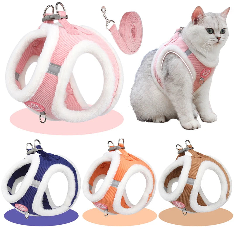 Autumn and Winter Warm Chihuahua Dog Harness with Fur, Pet Harness and Leash Set for Walking Dogs, Puppy Yorkies Mascotas Accessories