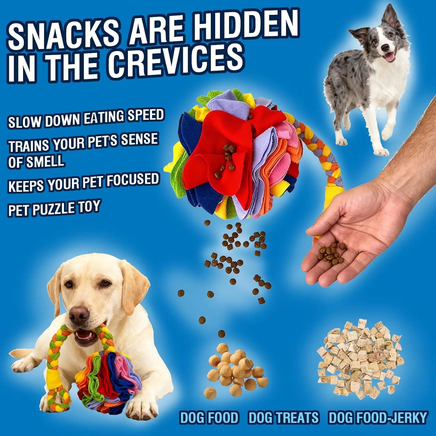 Dog Enrichment Puzzle Toy, Snuffle Ball for Hiding Treats & Slow Feeder, Mental Stimulation Chew Toy for Anxiety Relief in Puppy