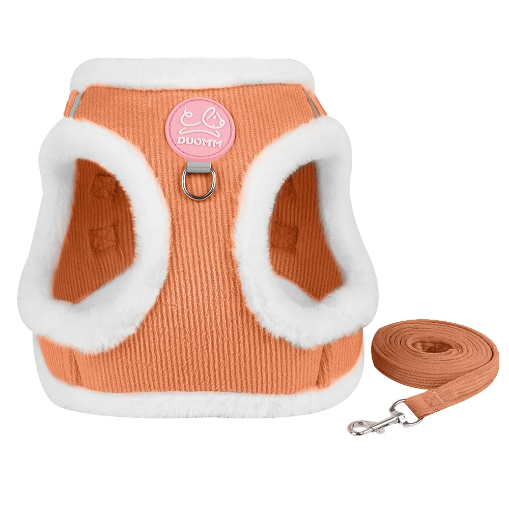 Autumn and Winter Warm Chihuahua Dog Harness with Fur, Pet Harness and Leash Set for Walking Dogs, Puppy Yorkies Mascotas Accessories