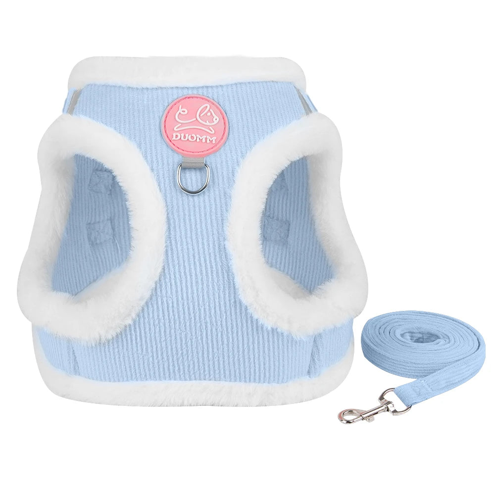 Autumn and Winter Warm Chihuahua Dog Harness with Fur, Pet Harness and Leash Set for Walking Dogs, Puppy Yorkies Mascotas Accessories